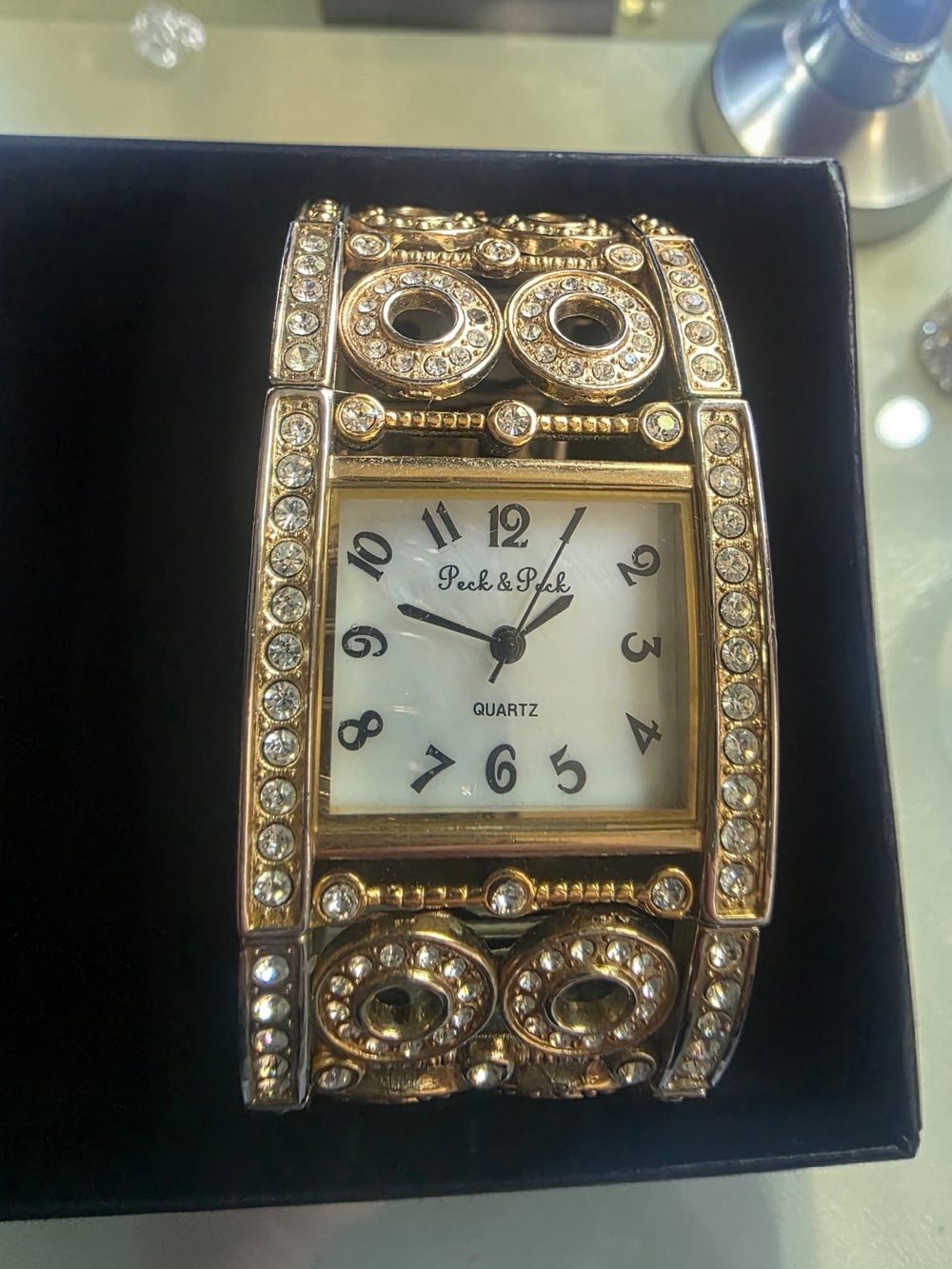 Peck & Peck Gold Crystal Accent Bracelet Watch